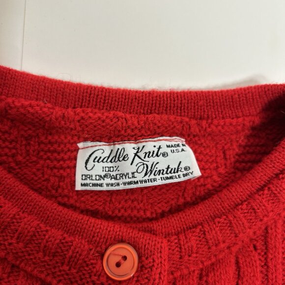 Vtg Cuddle Knit Cardigan Sweater Women Red Cable Knit Acrylic USA 70s Sz M ?! - Picture 5 of 8